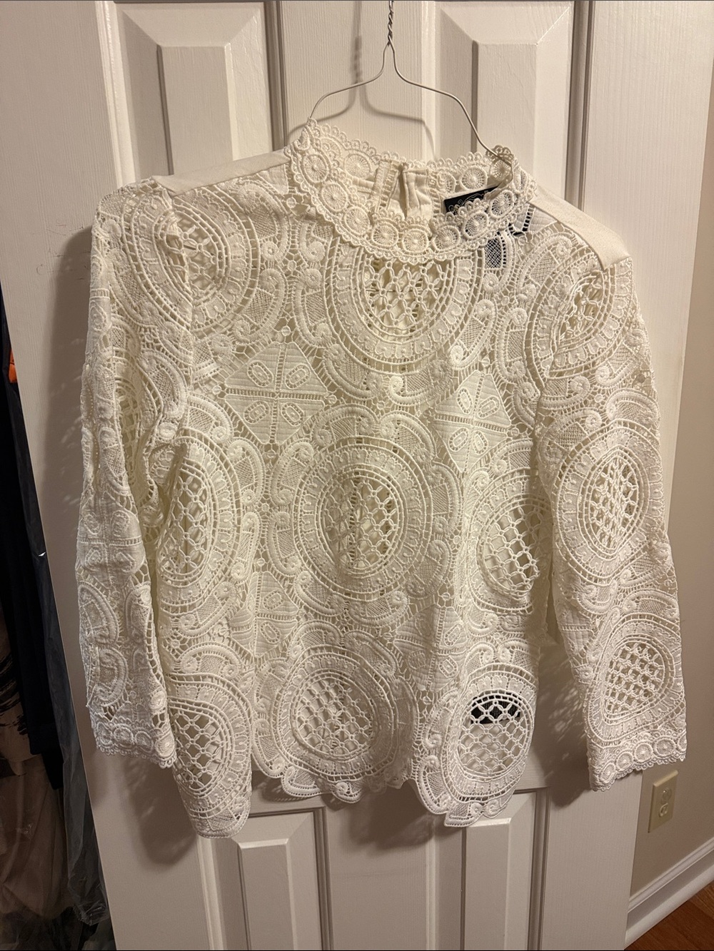 Anthropologie Ivory Crochet Lace Mock Neck Blouse